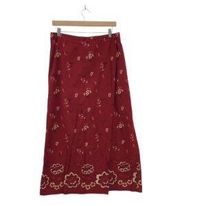 Eddie Bauer Vintage Wrap Skirt Size 12 Red Floral Linen Cottagecore Prairie Boho
